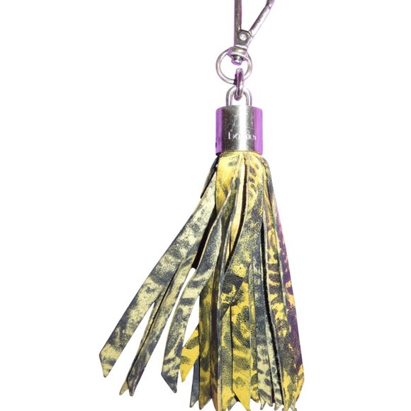 BOTKIER Morgan Indonesian Lamb leather tassel satchel Yellow Green floral print - Picture 9 of 16